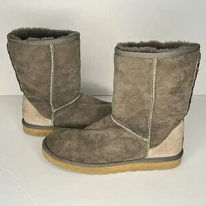 UGG Serape Grey and Blue Suede Mid Calf Beaded Boots Winter Fall Cozy Size 8